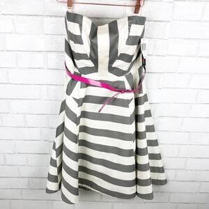 Teeze Me NWT Gray White Striped Strapless Dress with Hot Pink Belt Size 13